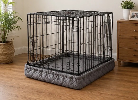 Crate Wrap fitted snugly to the bottom and sides of a crate, sitting neatly in a room